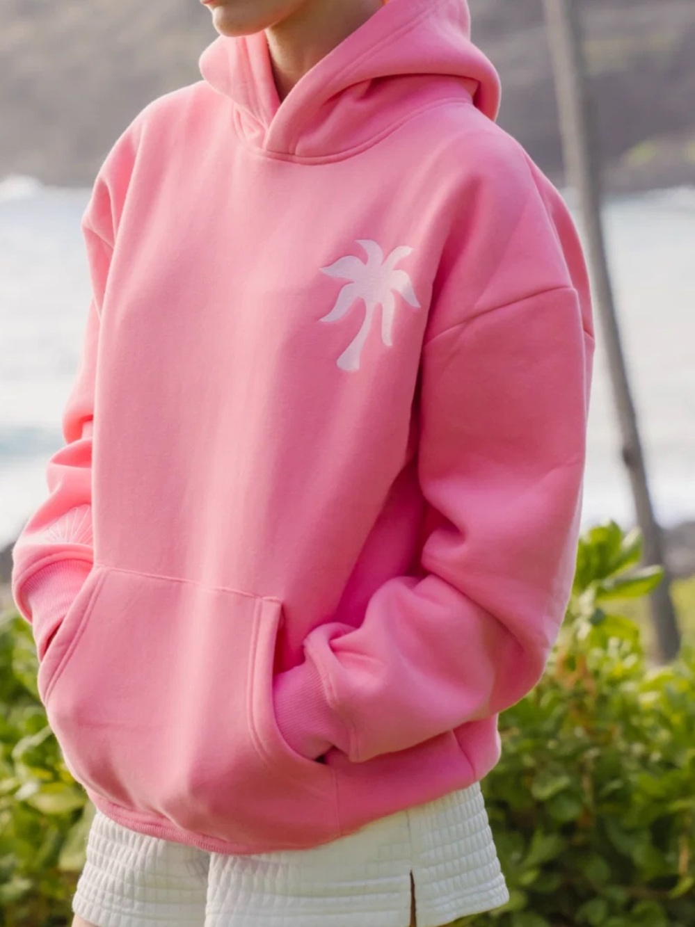 PINK PALM PUFF HAWAII HIBISCUS HOODIE SONIC PINK - XL
